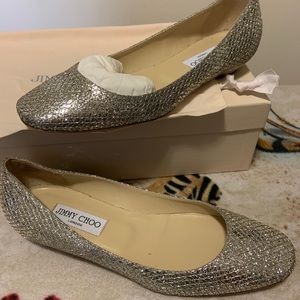Jimmy Choo Finlay Champagne Glitter Flats SZ 38